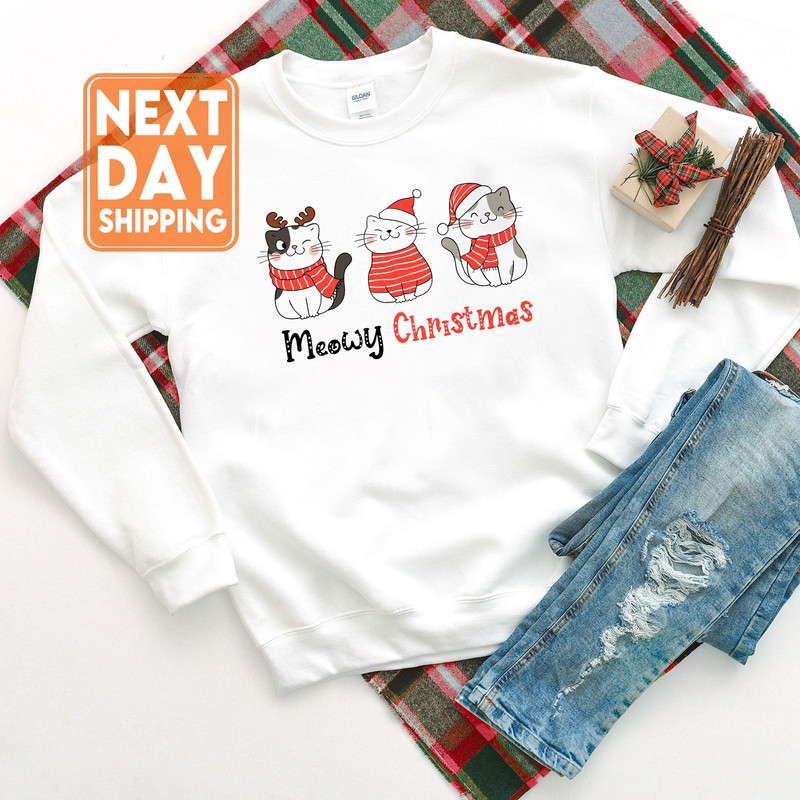 Cute Cats Meowy Christmas Sweatshirt, Cute Winter Hoodie, Christmas Shirt, Christmas Party T-shirt, Cat Lover Crewneck, Santa Claus Tee - 1.jpg