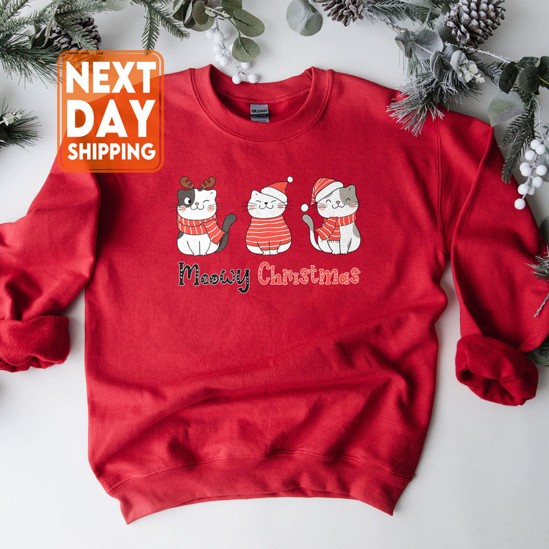 Cute Cats Meowy Christmas Sweatshirt, Cute Winter Hoodie, Christmas Shirt, Christmas Party T-shirt, Cat Lover Crewneck, Santa Claus Tee - 4.jpg