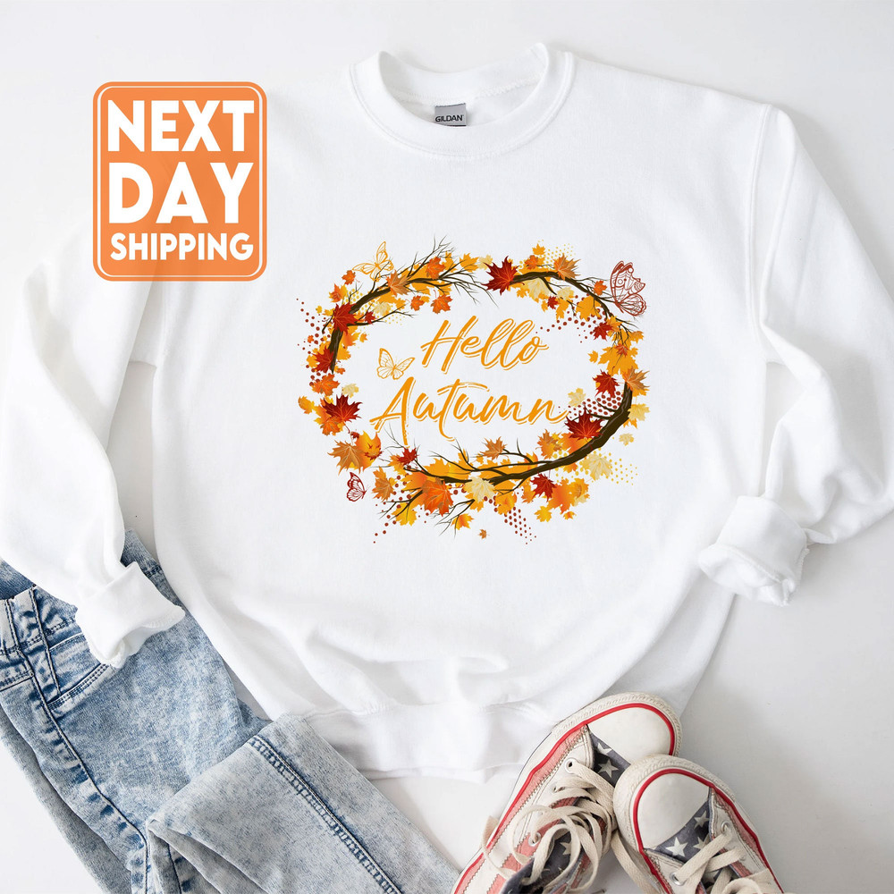 Cute Hello Autumn Season Thanksgiving and Fall Color Lovers Sweatshirt, Fall Vibes Hoodie, Peace Love Thanksgiving, Family Thanksgiving - 3.jpg