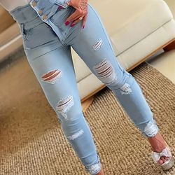 Women's High Waisted Distressed Denim Jeans Women's Clothing
