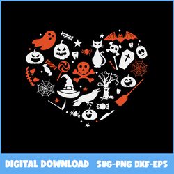 heart halloween horror svg, heart svg, pumpkin svg, ghost svg, bat svg, witch svg, halloween svg, ai digital file