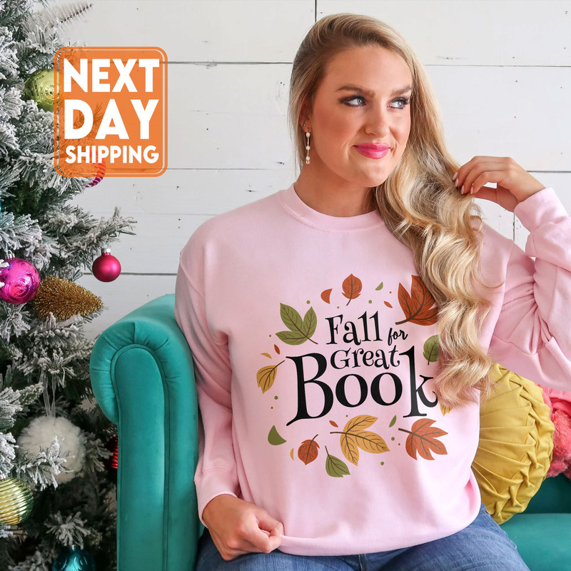 Fall For A Great Book Crewneck Sweatshirt, Librarian Gift, Book Nerd Gift For Women, Fall Book Club Shirt, Autumn Leaves Shirt - 4.jpg