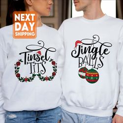 funny couples christmas shirts, jingle balls and tinsel tits shirts, christmas party,
