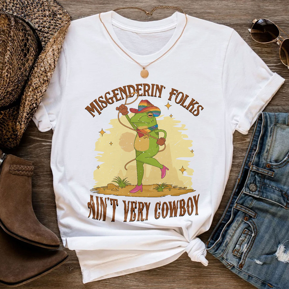 Funny Gay Shirts, Frog and Toad Say Gay Sweatshirt, Gay Pride T Shirt, Retro Cowboy Frog TShirt, Lgbt Rainbow T-Shirt, Misgenderin' Folks - 1.jpg