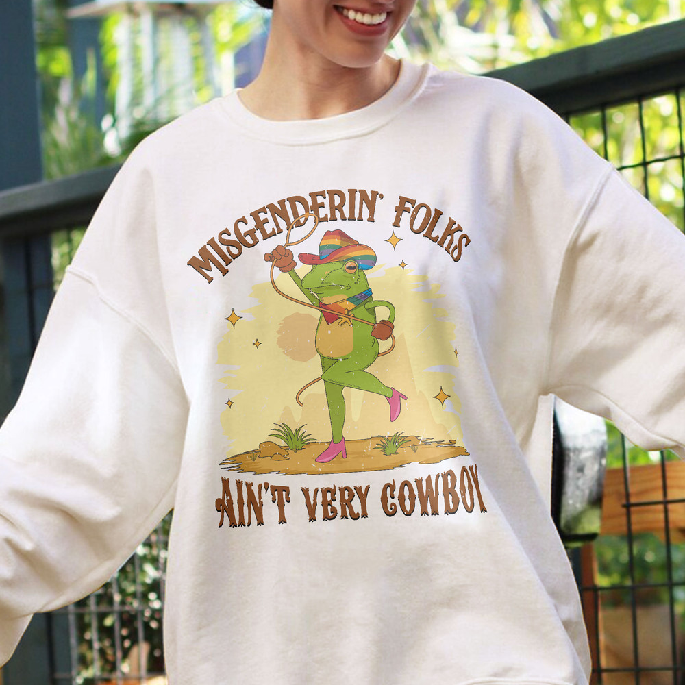 Funny Gay Shirts, Frog and Toad Say Gay Sweatshirt, Gay Pride T Shirt, Retro Cowboy Frog TShirt, Lgbt Rainbow T-Shirt, Misgenderin' Folks - 4.jpg