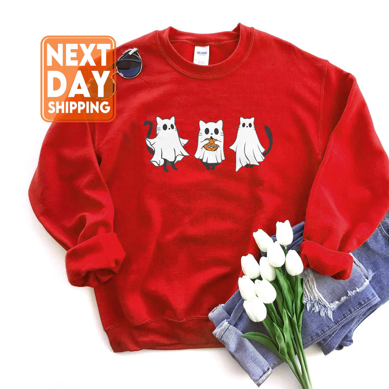 Ghost Cat Sweatshirt, Halloween Cat Sweatshirt, Cat Pumpkin Sweater, Black Cat Shirt, Halloween Crewneck, Funny Halloween, Fall Sweater - 3.jpg