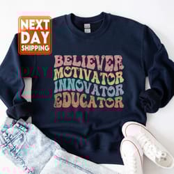 groovy believer motivator innovator educator retro teachers t-shirt, first day of sch