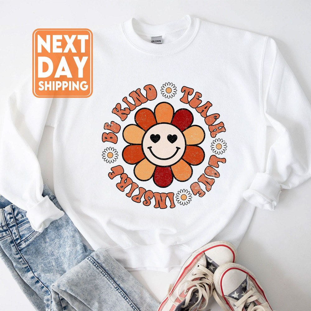 Groovy Hippy Teacher Be Kind Teach Love Inspire Elementary Sweatshirt, Teacher Day TShirt, Back To School Hoodie - 1.jpg