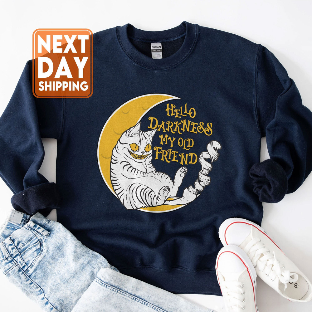 Hello Darkness My Old Friend Halloween Shirt-Comfort Colors Sweatshirt - Halloween Hoodie Black Cat Pumpkin Spooky Season - 1.jpg