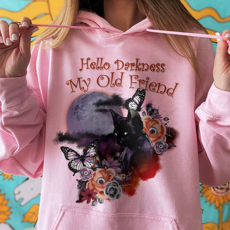 Hello Darkness My Old Friend Halloween Shirt-Comfort Colors Sweatshirt - Halloween Hoodie Black Cat Pumpkin Spooky Season - 3.jpg