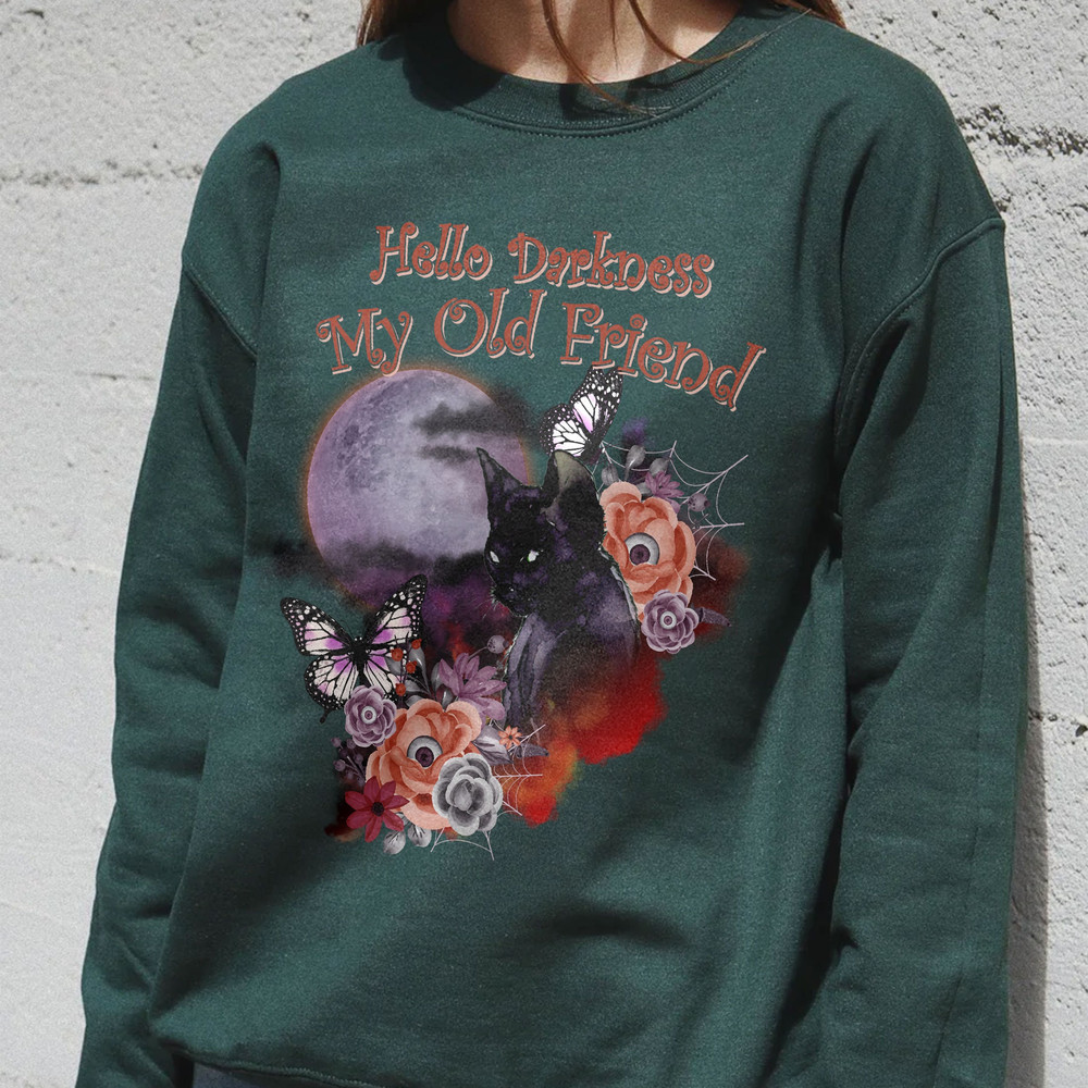Hello Darkness My Old Friend Halloween Shirt-Comfort Colors Sweatshirt - Halloween Hoodie Black Cat Pumpkin Spooky Season - 4.jpg