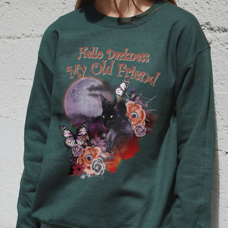 Hello Darkness My Old Friend Halloween Shirt-Comfort Colors Sweatshirt - Halloween Hoodie Black Cat Pumpkin Spooky Season - 4.jpg