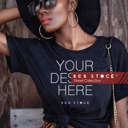 black tshirt mockup, diverse mockups, black mockups, female model, black model mockup, bella canvas 3001 mockup, african
