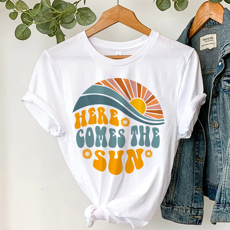 Here Comes the Sun T Shirt For Women, Travel Beach Vacation Shirt, Sunshine Shirt, Beatles Retro Shirt, Motivational Shirt, Gift for Her - 1.jpg
