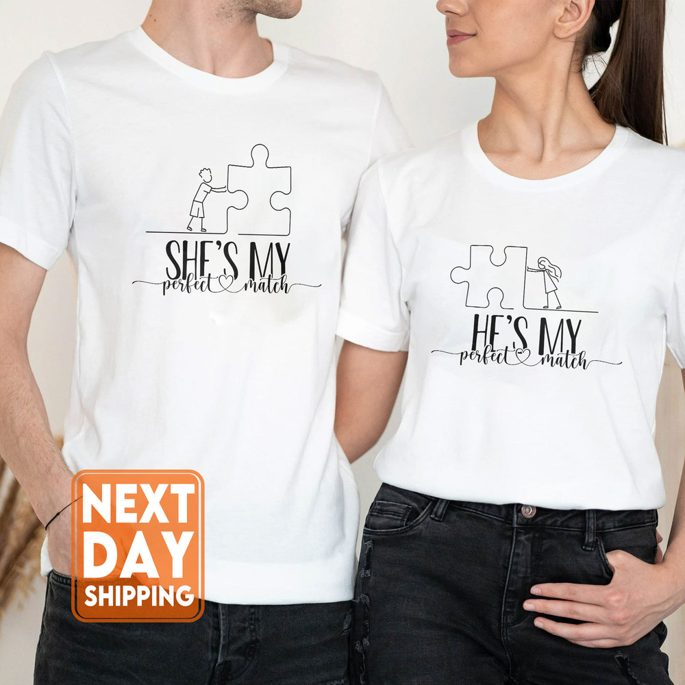 He's & She's My Perfect Match Sweatshirt, Couple Matching Puzzle Shirt, Couple Outfits, Funny Couples Tee, Gift For Her, Gift For Him - 1.jpg