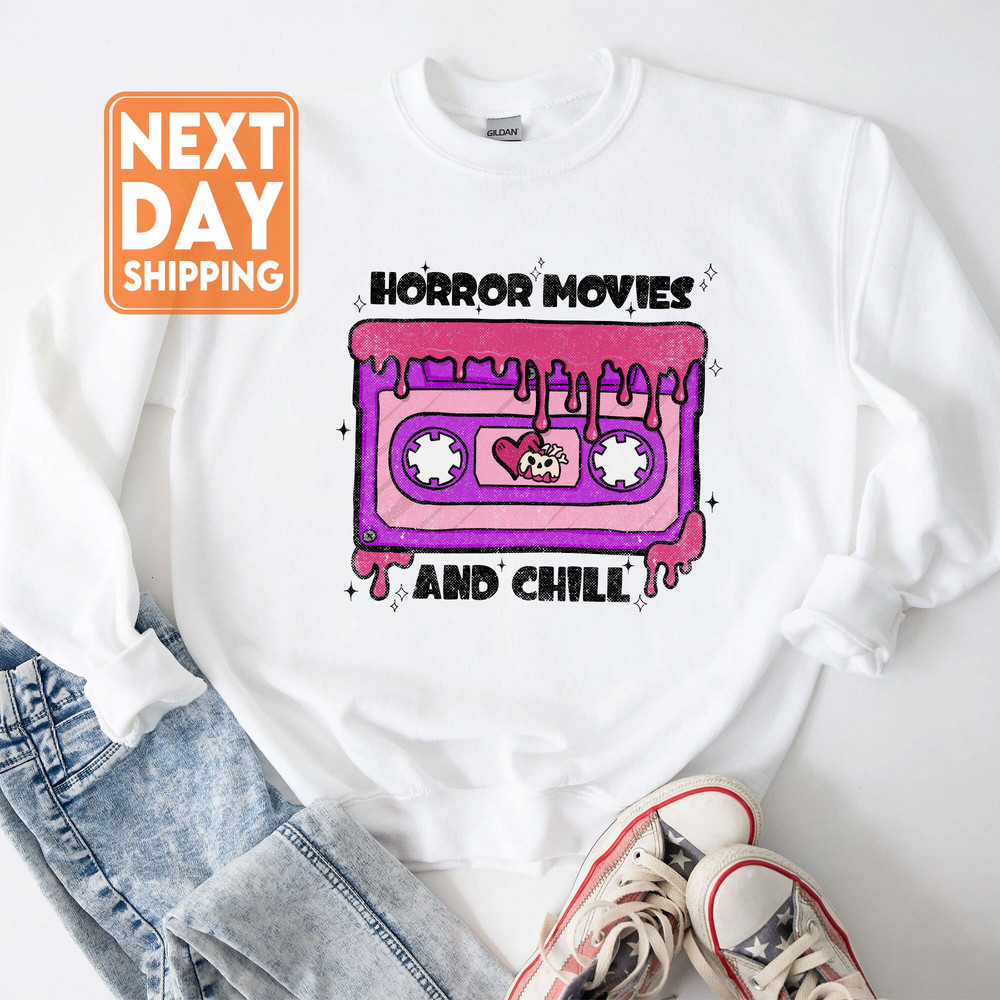 Horror Movies and Chill Distressed Sweatshirt, Horror Movies Sweatshirt, Horror Movies Sweatshirt for Halloween, Halloween Sweatshirt - 3.jpg