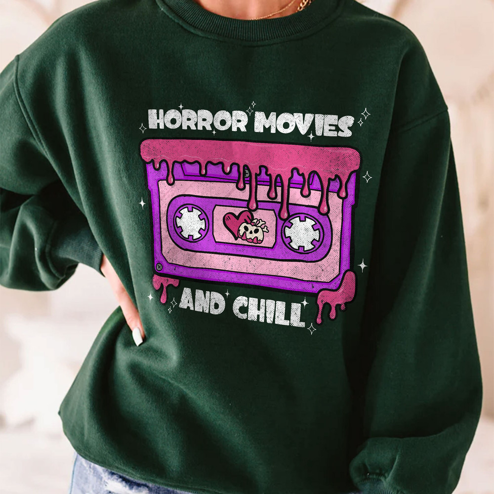 Horror Movies and Chill Distressed Sweatshirt, Horror Movies Sweatshirt, Horror Movies Sweatshirt for Halloween, Halloween Sweatshirt - 4.jpg