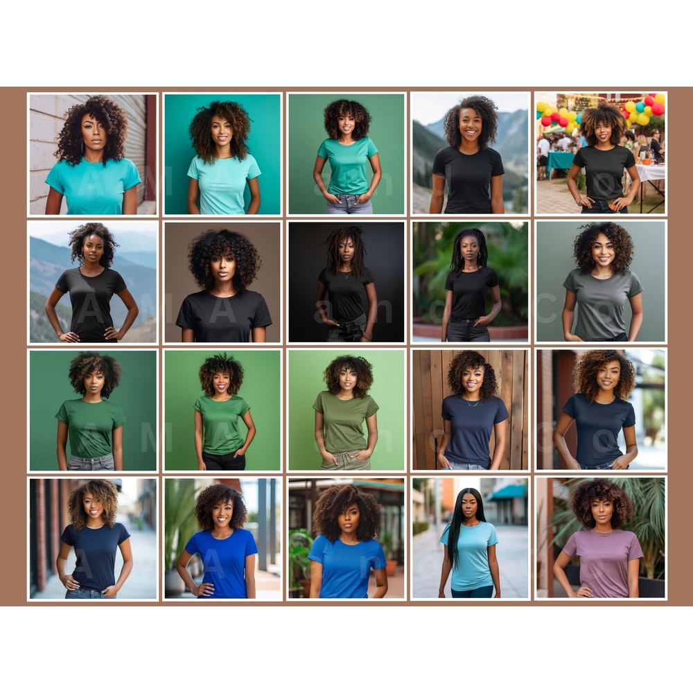 Black Women Mockup Bundle, African American Women T-shirt Mock ups, Black, White, Yellow, Red, Pink, Blue Shirt Lifestyle Mockup Bundle - 2.jpg