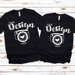 couple t-shirt mockup bella canvas 3001 heather black mock up shirts couple flat lay bella canvas mockups