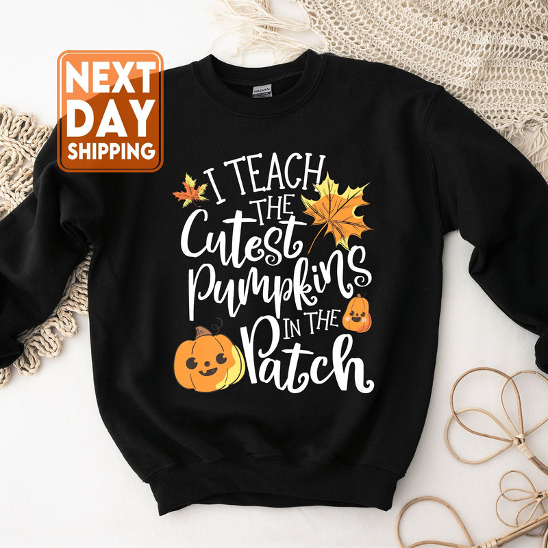 I Teach The Cutest Pumpkins In The Patch Sweatshirt, Teacher Halloween Shirts, Retro Halloween Teacher, Kindergarten Teacher Tee - 1.jpg