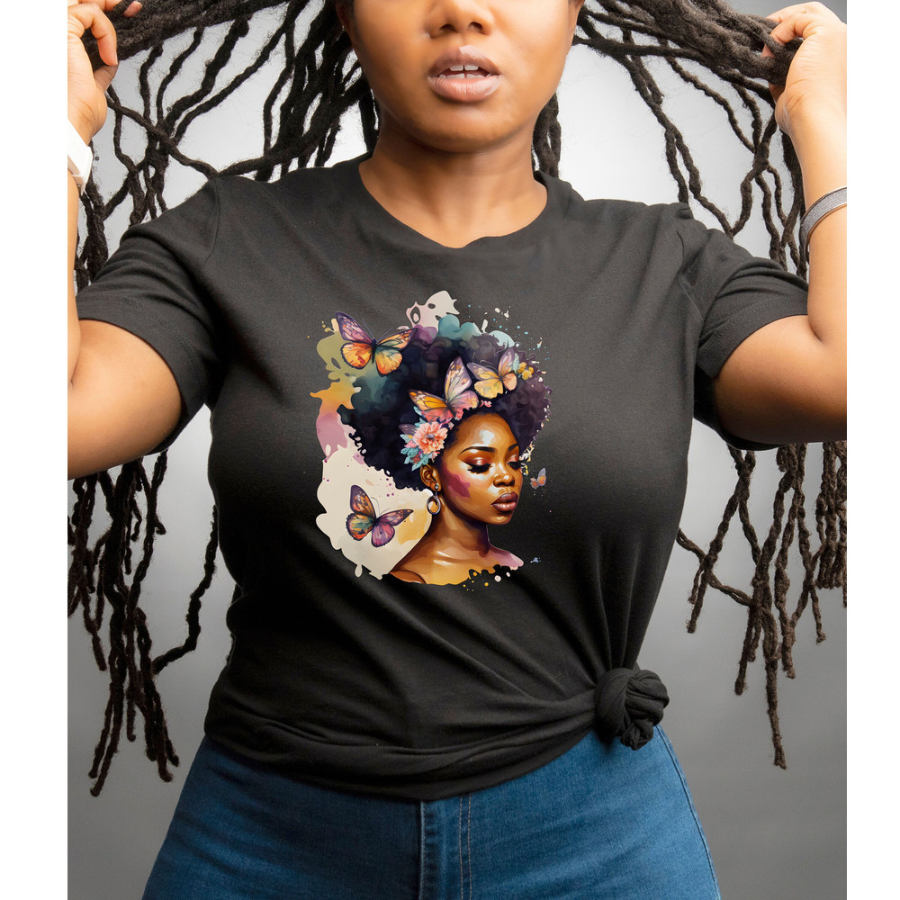 Black Butterfly Jersey Short Sleeve Tee, Women Tee, Women T-Shirt, Black Women T-Shirt, Black Girl Gifts, Gifts for Her, Feminine Woman Tee - 1.jpg