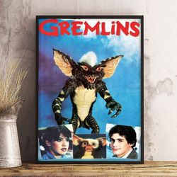 gremlins poster, movie poster, film poster, wall art, wall decor, prints, home decor, the gremlin menace, billy peltzer