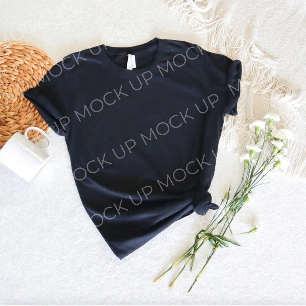 Bella Canvas 3001 Mockup Flat Lay Bella and Canvas T-Shirt 3001 Mockup Bella & Canvas Black Tshirt Mockup Plain Tshirt Photo Flat - 2.jpg