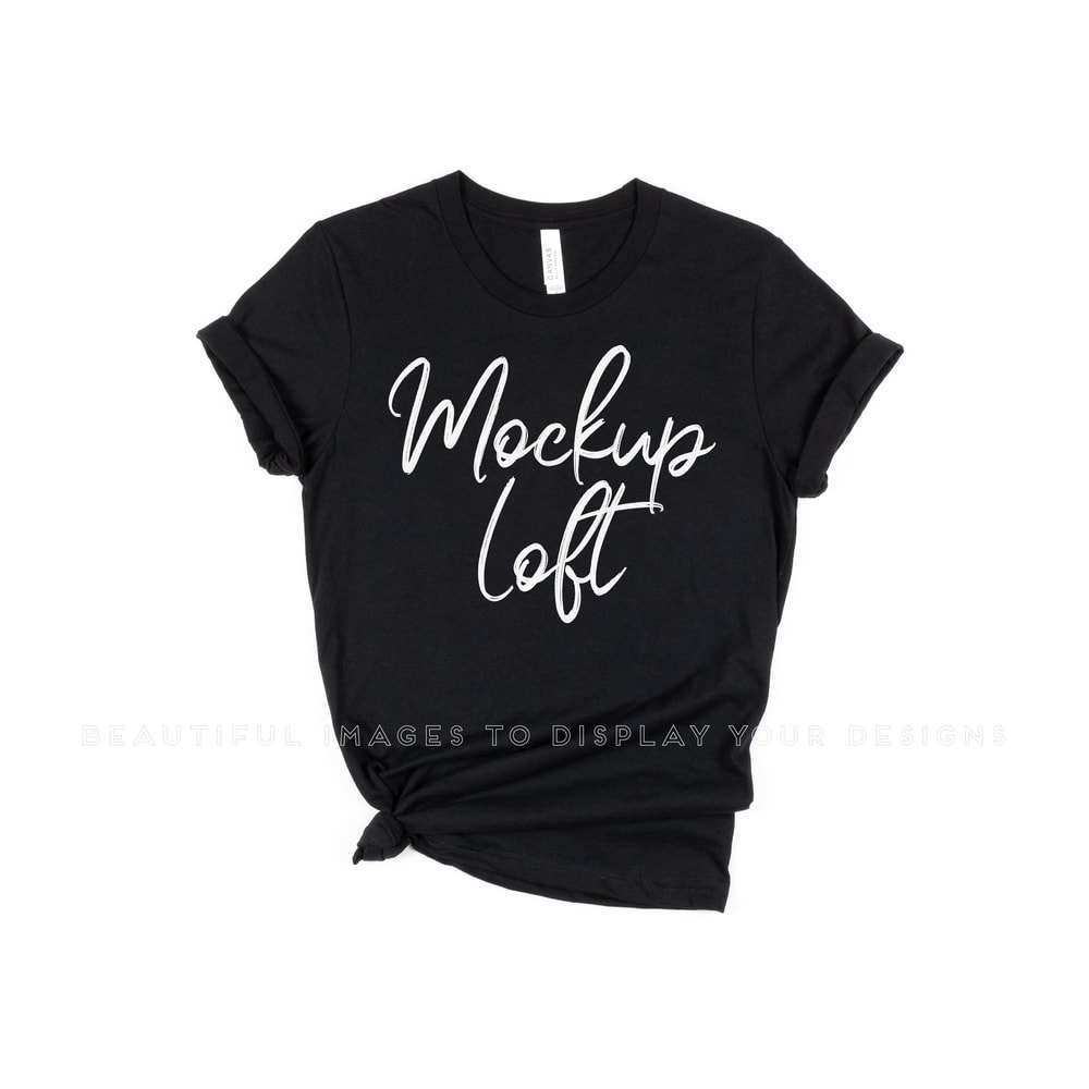 Bella Canvas 3001 Mockup Black Bella Canvas Black T Shirt Mockup Knotted T-shirt Flat Lay Mockup SKU T0206 - 1.jpg