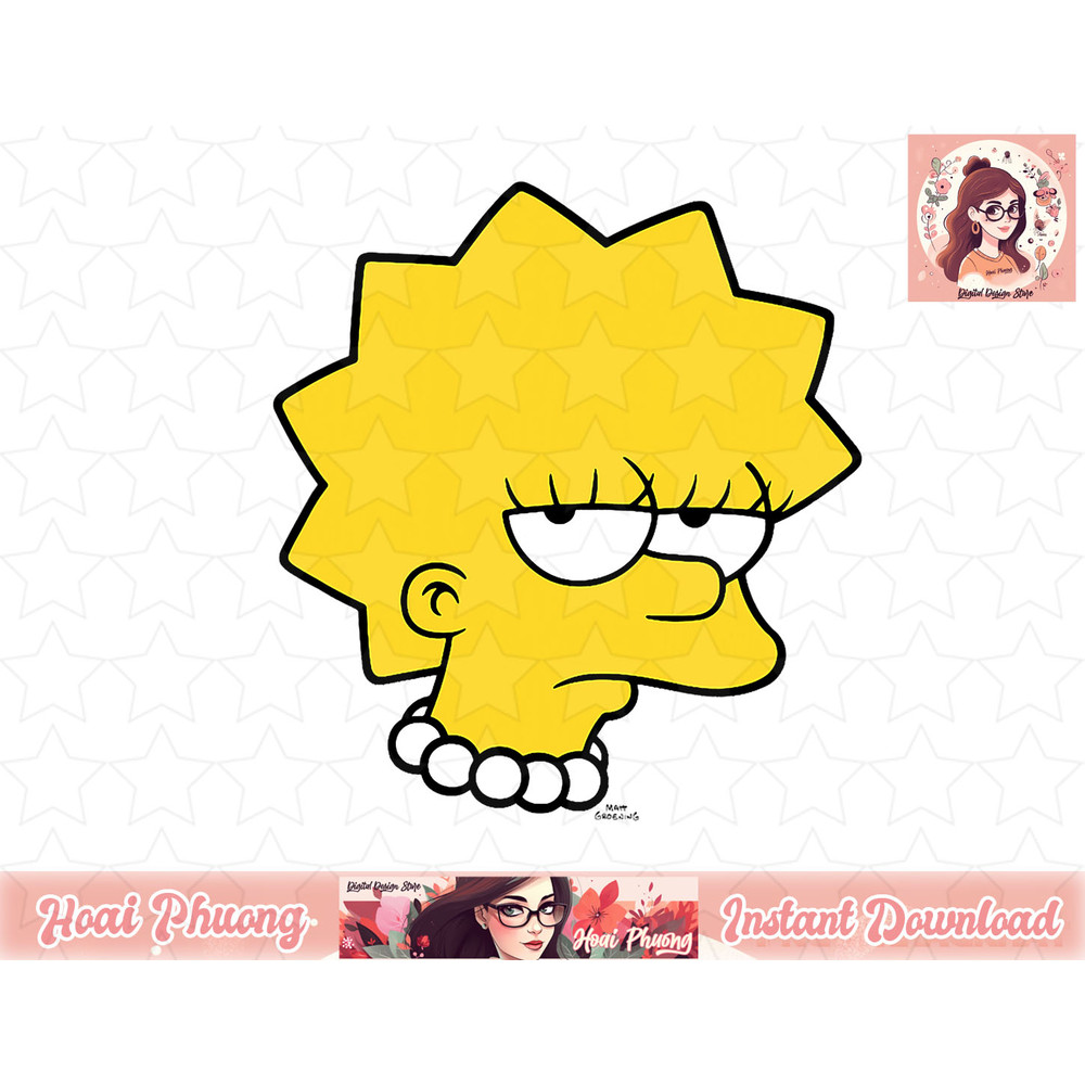 The Simpsons Lisa Simpson Bored Big Face png, instant download.jpg