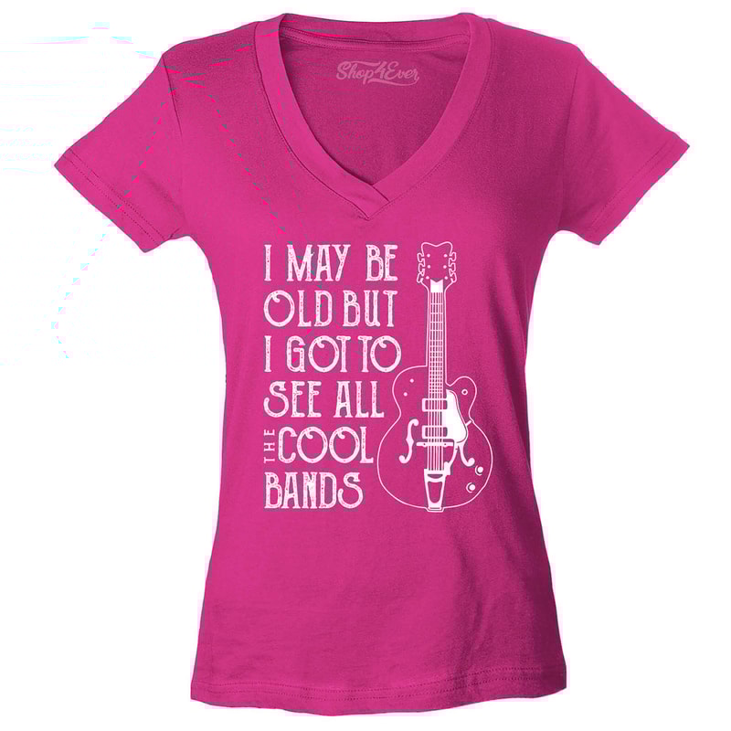 I May be Old but I Got to See All The Cool Bands Women's V-Neck T-Shirt Slim Fit - 3.jpg