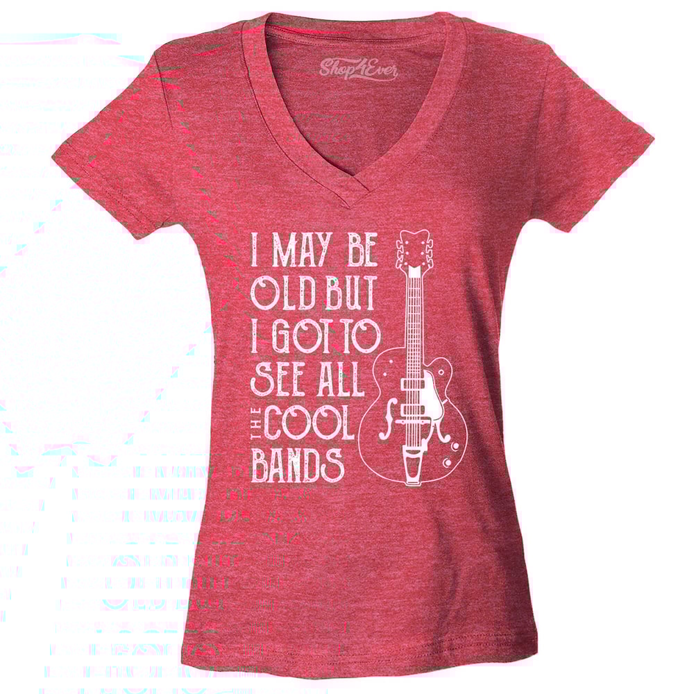 I May be Old but I Got to See All The Cool Bands Women's V-Neck T-Shirt Slim Fit - 7.jpg