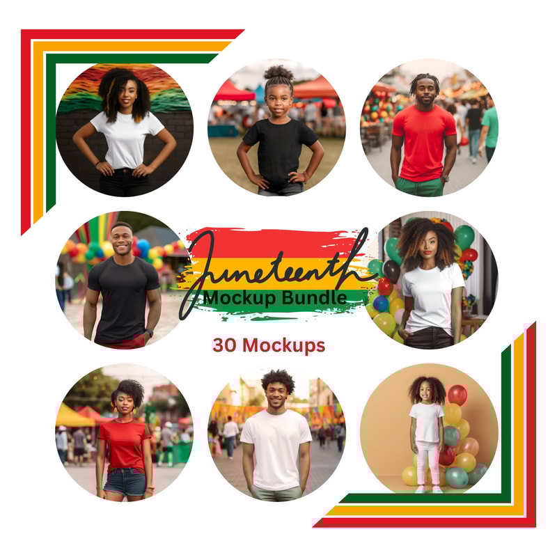 Juneteenth Mockup Bundle, 30 Men, Women, and Kids Tshirt Mockups, Summer Digital Shirt Mockup Bundle, Black, White, and Red Shirt Mockups - 1.jpg