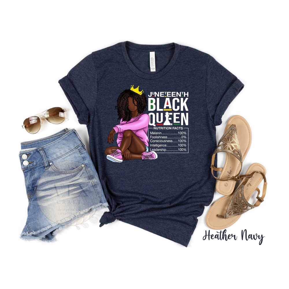Juneteenth Queen Tee, Women's Juneteenth Shirt, Black Owned Clothing, Black Queen Nutritional Facts, Juneteenth His and Her Couple Shirt - 3.jpg