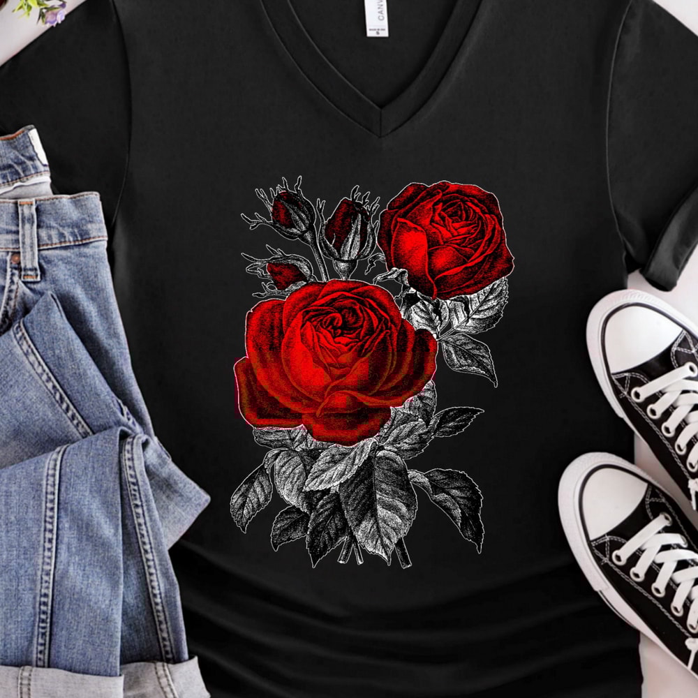 Red Rose Flower Botanical Floral T Shirt - 1.jpg