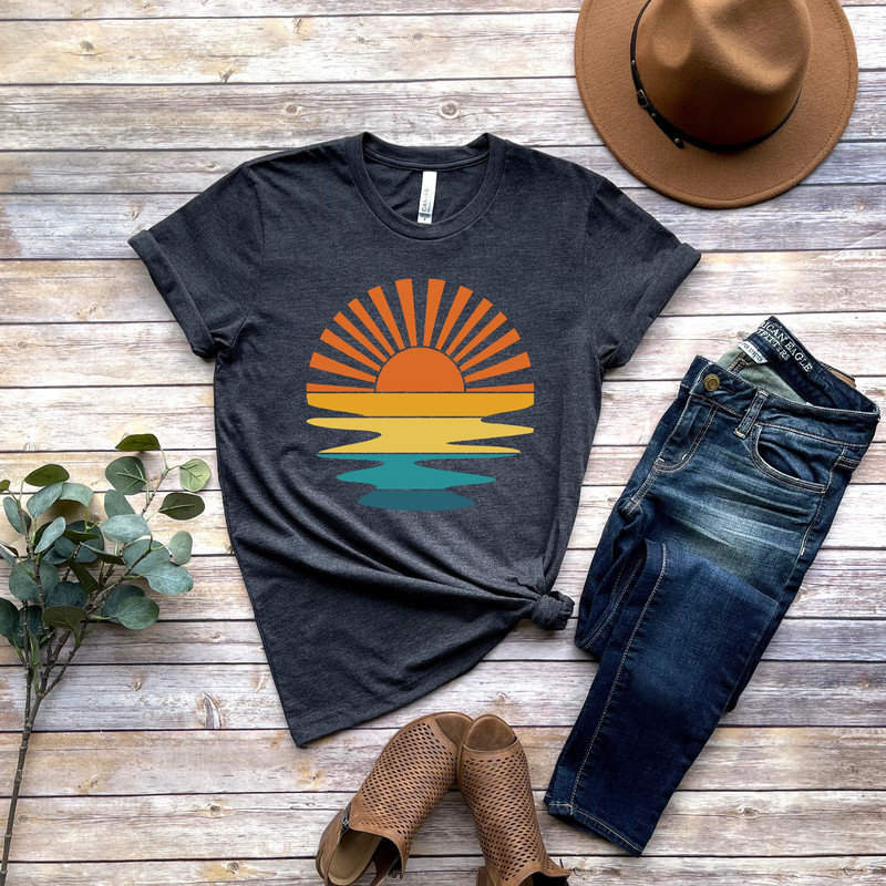 Retro Sunset Rays Wavy Shirt, Vintage Shirt, Retro Sunshine Shirt, Sun Rays Tee, Beachy Vibes Tee, Retro Summer Time , Sunset Tshirt - 1.jpg