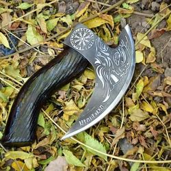 the original custom hand forged pizza axe , viking pizza cutter axe , viking bearded camping axe, best birthday