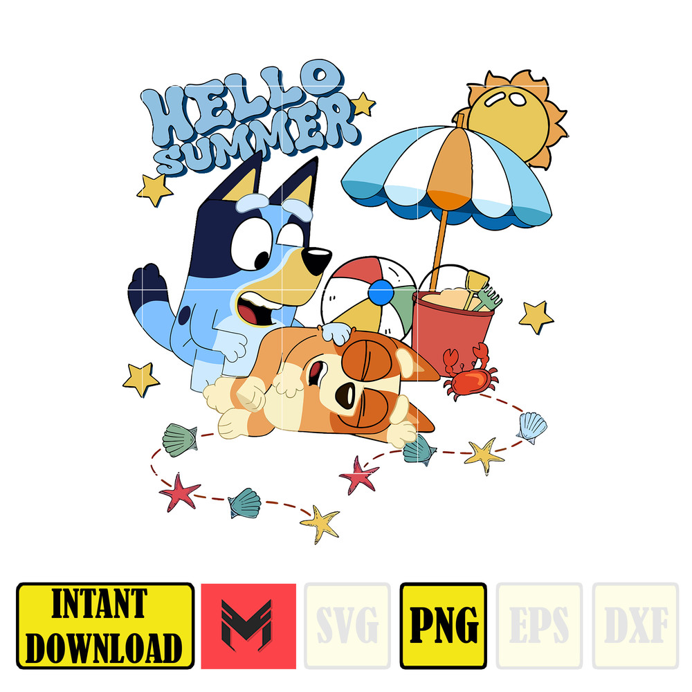 Bluey Bingo Hello Summer PNG, Bluey And Bingo Heeler Family PNG, Beach Summer Vibes Instant Download (1).jpg