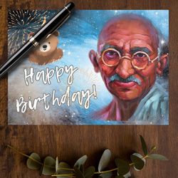 happy  birthday! a digital greeting card with the leader mahatma gandhi.