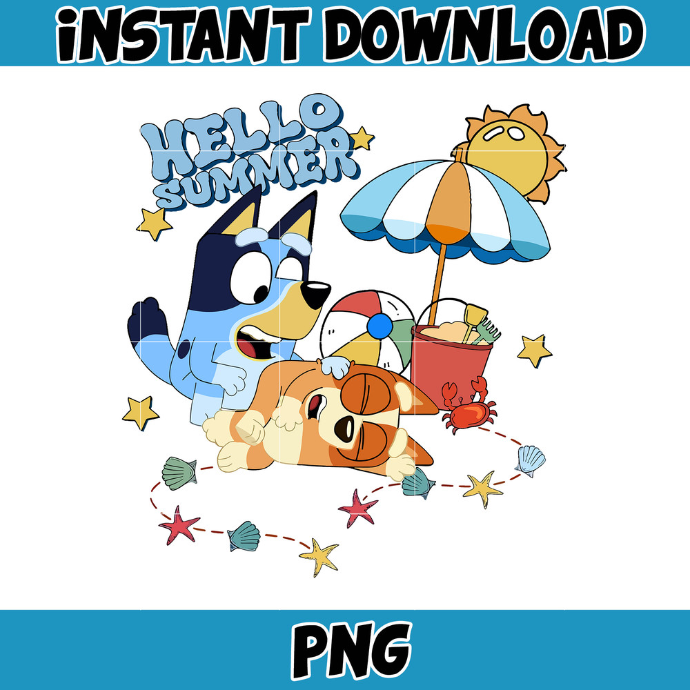 Bluey Bingo Hello Summer PNG, Bluey And Bingo Heeler Family PNG, Beach Summer Vibes Instant Download (1).jpg