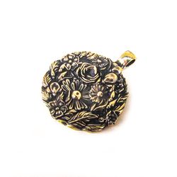 Wildflowers brass necklace pendant,Ukraine Wildflowers brass locket,Handmade Brass jewellery,ukrainian Flowers jewelry
