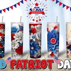 3d tumbler wrap blue white red floral, sublimation, patriotic day 300dpi straight skinny 20 oz tumbler wrap, america eag