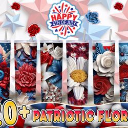 3d 4th of july patriotic floral tumbler png bundle, memorial day skinny tumbler png, 20oz straight and tarpered, instant