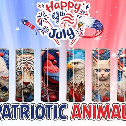 3d patriotic animal tumbler wrap bundle design, 3d bald eagle patriotic tumbler design, 3d animal bundle tumbler design