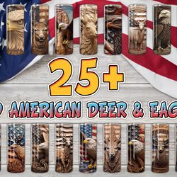 3d american deer and eagle tumbler png bundle, memorial day skinny tumbler png, 20oz straight and tarpered, instant down