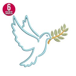 dove with olive branch embroidery design, machine embroidery pattern, instant download