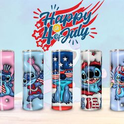 3d inflated 4th of july 20 oz skinny tumbler design bundle, blue character tumbler digital design, patriotic tumbler wra