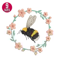 bee wreath embroidery design, machine embroidery pattern, instant download