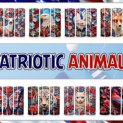 patriotic animal 4th july tumbler bundle design, 20 oz skinny tumbler design, 3d floral animal tumbler design png, insta