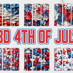 3d american flag tumbler wrap bundle design, 4th of july skinny tumbler design png, 20oz straight and tarpered, instant