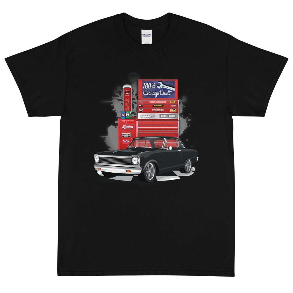 1963 Tuxedo Black Chevrolet Chevy II Nova Garage Built Printed T-Shirt - 2.jpg